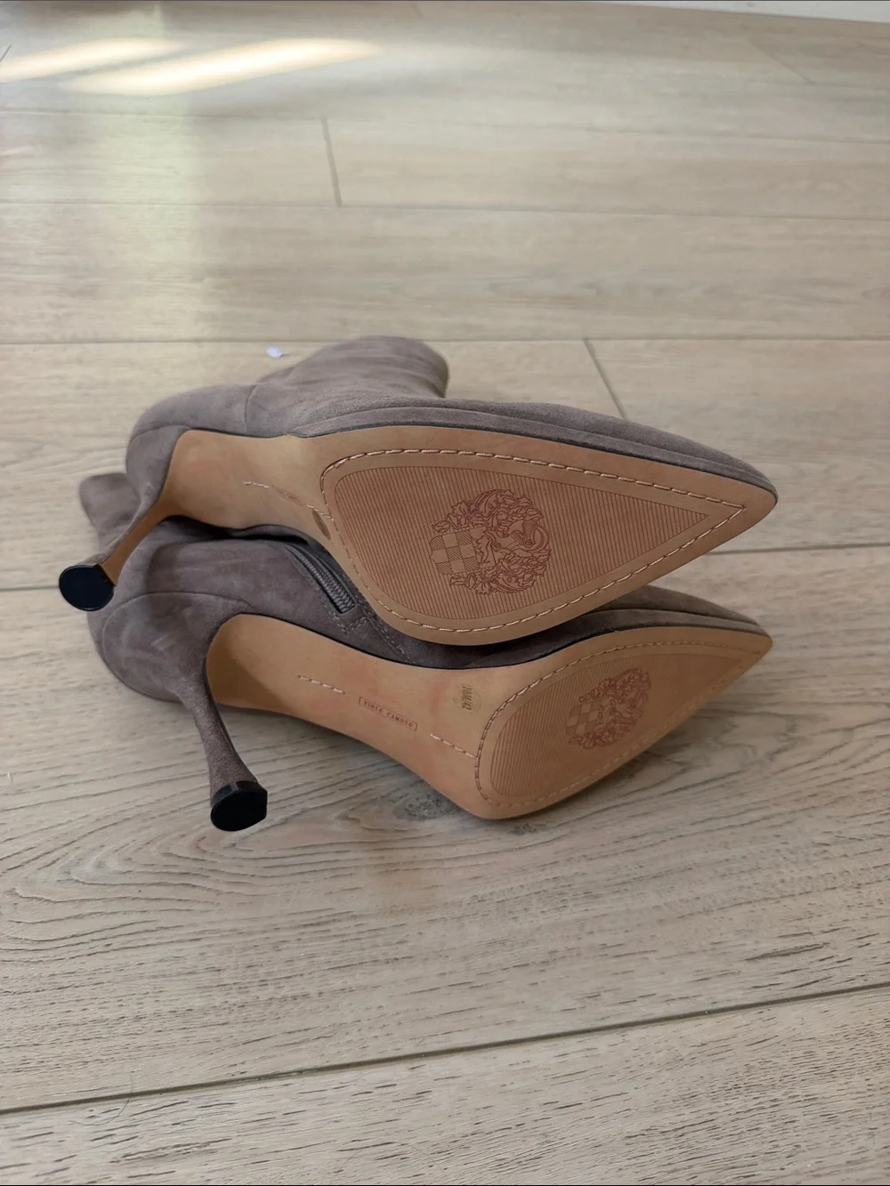 Vince Camuto Taupe Suede Pointed-Toe Ankle Booties